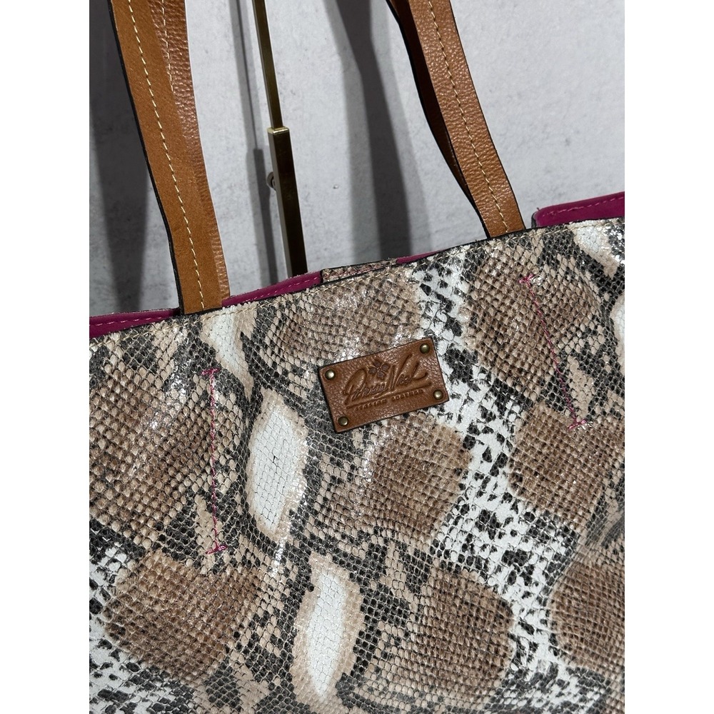 Patricia Nash Shoulder Tote Bag Brown Cracked Italian Leather Python Snakeskin - Picture 8 of 9